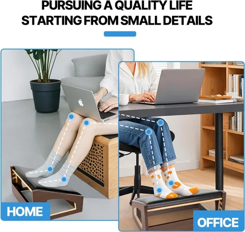 Miniatura 5 de Reposapiés ergonómico, 4 alturas ajustables, reposapiés debajo del escritorio, almohadillas suaves, reposapiés para oficina, mejora la postura