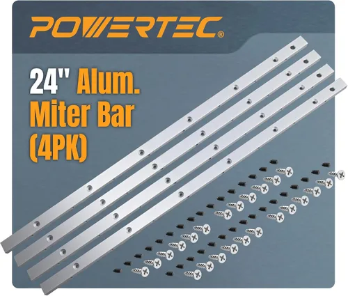 Miniatura 7 de POWERTEC Barra de inglete transversal para trineo de sierra de mesa, 3/4 pulgadas x 3/8 pulgadas x 17 pulgadas con agujeros preperforados