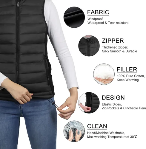 Miniatura 3 de Loowoko Chaleco acolchado para mujer, chaleco corto de moda de invierno, ligero, sin mangas, cálido, chaleco acolchado, abrigo acolchado