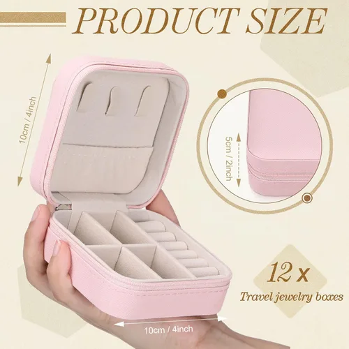 Miniatura 2 de Yinkin 12 piezas de mini joyero de viaje para dama de honor, organizador de aretes de piel sintética, accesorios de viaje a granel, soporte portátil