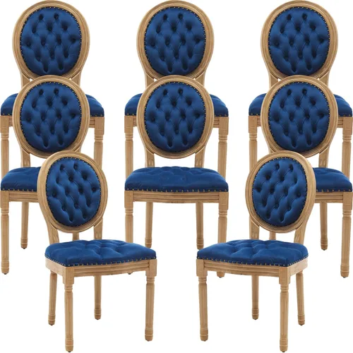 Miniatura 21 de Juego de 2 sillas de comedor de campo francés, sillas de comedor de madera de granja beige, silla de comedor con respaldo tejido con cojín tapizado