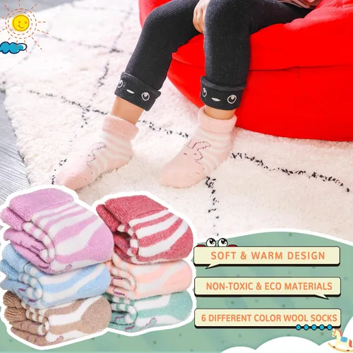 Miniatura 2 de 6 pares de calcetines antideslizantes para bebés, niños y niñas, calcetines cálidos de lana gruesa y suave con empuñaduras