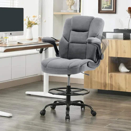 Miniatura 10 de Drafting Chair 500Lbs, Tall Office Chair for Standing Desk, Fabric Executive Office Chair with Flip-up Armrests, Ergonomic High Chair with