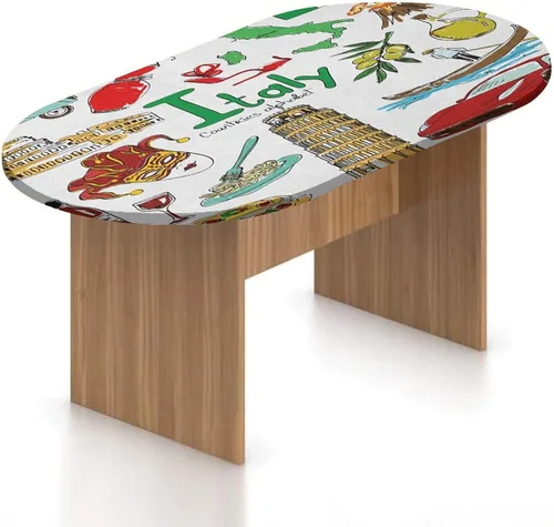 Miniatura 17 de Mantel ovalado ajustable italiano de poliéster elástico, mantel ajustable con estampado de paredes de Pienza en la Toscana, se adapta a mesas