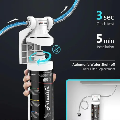 Miniatura 4 de Frizzlife Sistema de filtro de agua para debajo del fregadero, certificado NSF/ANSI 53 y 42 de alta capacidad de conexión directa bajo el mostrador
