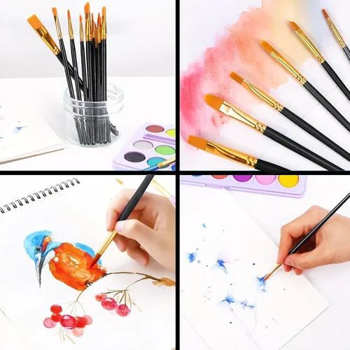 Miniatura 4 de Juego de pinceles de pintura AROIC, paquete de 10, 100 pinceles de pintura acrílica, pinceles de artista para pintura al óleo, acuarela, acrílico