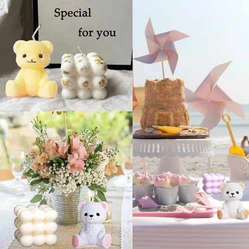 Miniatura 3 de Molde de silicona de oso de peluche 3D de burbujas y bolas superpuestas 3D con soportes para agujas de vela para decoración de mesa de jabón de vela