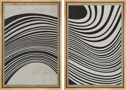 Miniatura 101 de SIGNWIN Lienzo enmarcado para pared, juego de arte de collage de ondas en espiral de mediados de siglo, formas abstractas, acogedor, neutro