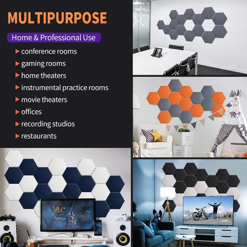 Miniatura 6 de Mollywell Paneles acústicos hexagonales, de alta densidad, insonorización, azulejos decorativos de fieltro para pared, reducción de ruido