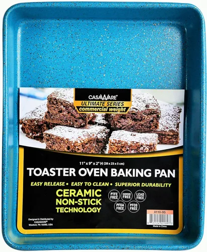 casaWare Horno tostador Ultimate Series de 11 x 9 x 2 pulgadas con revestimiento antiadherente de cerámica de peso comercial (granito azul)