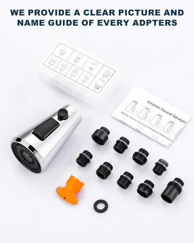 Miniatura 8 de ALEASHA Cabezal rociador desplegable para grifo de cocina, boquilla rociadora de fregadero de 3 funciones con 9 adaptadores, repuesto de cabezal