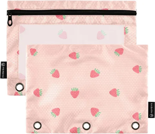 Miniatura 23 de Estuche para lápices de fresas rosas para carpetas de 3 anillas, estuche para lápices, bolsa de maquillaje con ventana transparente para almacenar