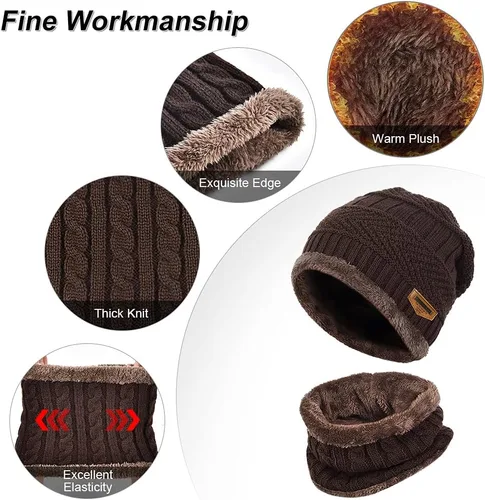 Miniatura 2 de Winter Hat Scarf Glove Set - Fleece Warm Knit Neck Warmer Beanie Cap Mittens