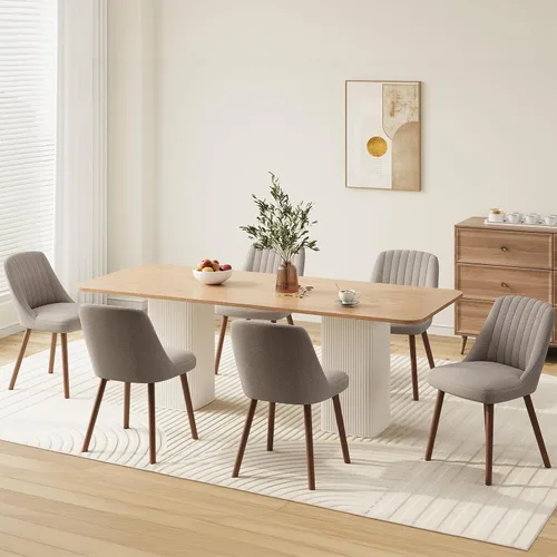Miniatura 14 de MALOL Juego de 2 sillas de comedor tapizadas, sillas de cocina de tela moderna con respaldo, patas de madera para cocina, comedor, restaurante, beige