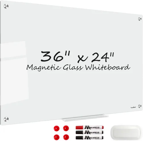Miniatura 13 de Pizarra blanca de borrado en seco magnética negra de vidrio, TANKEE moderna pizarra blanca de vidrio templado sin marco grande para pared, oficina