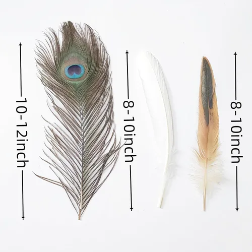 Miniatura 3 de Pluma natural real a granel, 30 unidades, 3 estilos de plumas surtidas, plumas de ganso blanco, plumas de gallo, plumas de pavo real para decoración