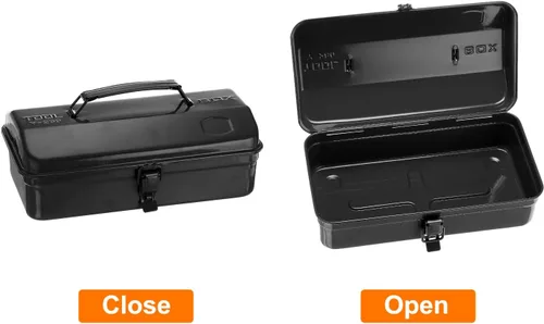 Miniatura 3 de HARFINGTON Caja de Herramientas 11.4" Caja de Herramientas de Acero Portátil Estilo Techo de Cadera con Cierre de Pestillo de Metal Cofre de Negro
