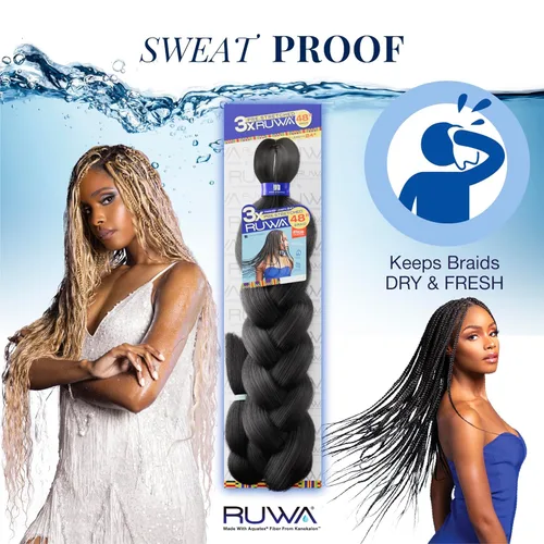 Miniatura 4 de Sensationnel Ruwa - Cabello trenzado preestirado, 3 x 48 pulgadas, repelente al agua, kanekalon, de secado rápido, sintético, sin picazón
