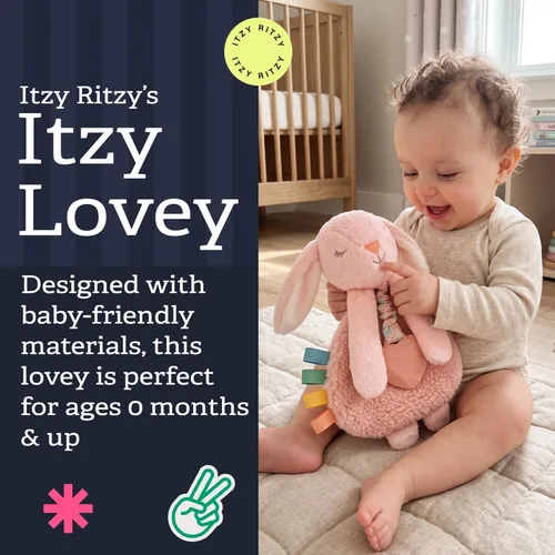 Miniatura 2 de Itzy Ritzy - Itzy Lovey incluye mordedor - Baby Lovey con mordedor, cintas texturizadas y brazos colgantes - Cuenta con sonido arrugado, tela Sherpa