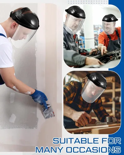 Miniatura 6 de Tellegloww 8 protectores faciales de seguridad para moler y cortar, visera transparente resistente a los impactos, máscara facial completa con casco