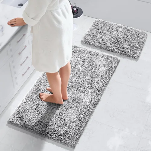 Miniatura 36 de Yimobra Juego de 2 alfombras de baño, alfombra de baño suave y absorbente y alfombra de inodoro en forma de U con respaldo antideslizante, alfombras