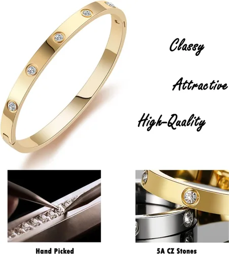 Miniatura 4 de RIMRIVA Gold Bracelets for Women 14K Gold Plated Friendship Bangle Bracelets Cubic Zirconia Stones Stainless Steel Bracelet Jewelry Love Christmas