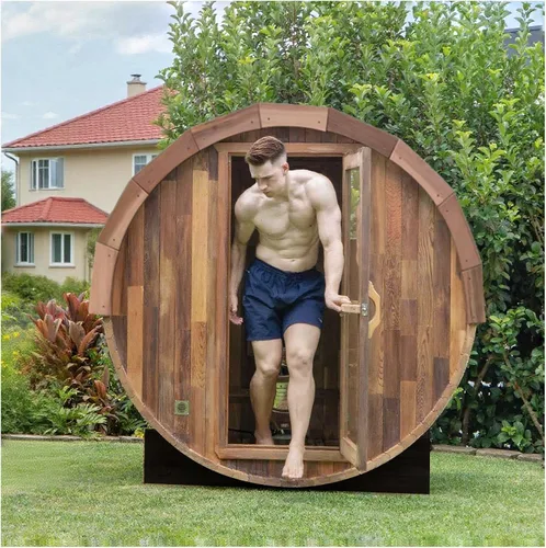 Miniatura 13 de Smartmak Sauna de vapor de barril al aire libre personalizada, 2-10 personas de cicuta canadiense/cedro rojo tradicional sala de sauna de madera