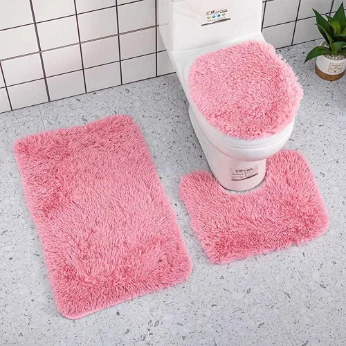 Miniatura 23 de Juego de 3 tapetes de baño para baño, suaves, antideslizantes, suaves, en forma de U, tapete para inodoro, tapete de baño y tapa de inodoro