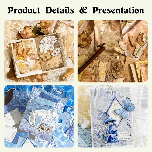 Miniatura 6 de Papeles decorativos para álbumes de recortes, paquete de 200 piezas de papel de patrón, kit de suministros para álbumes de recortes con efímera