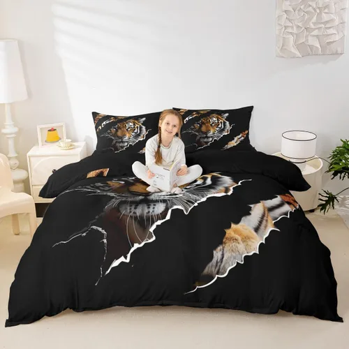 Miniatura 18 de Juego de funda de edredón de pingüinos de dibujos animados para niños, tamaño King, lindo juego de ropa de cama de esquí de animales árticos, Multi