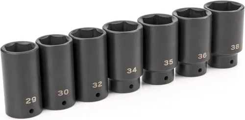 Miniatura 10 de TEKTON SID92101 Juego de llaves de impacto de tuerca de eje de 6 puntos de 1/2 pulgada con riel, 7 piezas (1.142-1.496 in) SID92101
