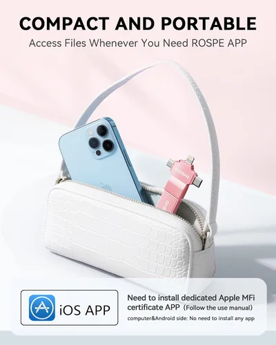 Miniatura 7 de Memoria USB USB con certificación MFi para iPhone, memoria externa 4 en 1 para ahorro de video y copia de seguridad (rosa rosa, 256 GB)