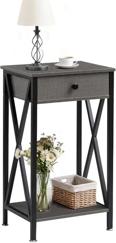 Miniatura 20 de VECELO Mesitas de noche modernas y versátiles con diseño en X, mesa auxiliar lateral con cesta de almacenamiento, mesita de noche con estante