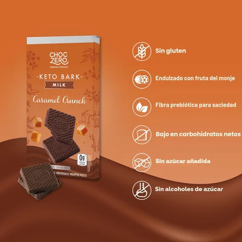 Miniatura 5 de ChocZero Corteza Crujiente de Caramelo de Chocolate con Leche, Sin Azúcar Añadida, Baja en Carbohidratos, Alta en Fibra, Apta para Keto, Sin