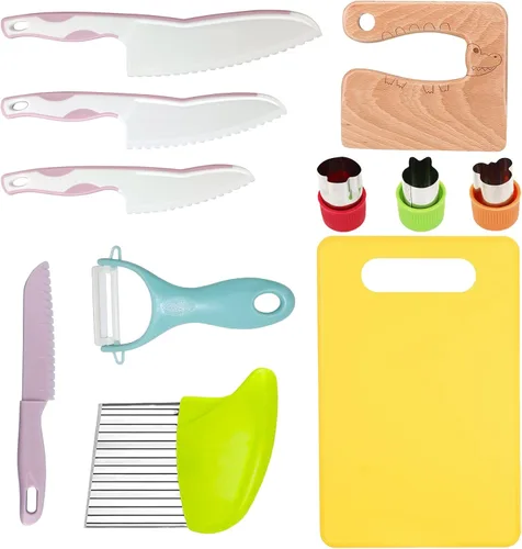 Miniatura 8 de 14 piezas de juego de cuchillos para niños pequeños, juego de cuchillos para niños incluye cuchillo seguro para niños de madera, cuchillo para niños