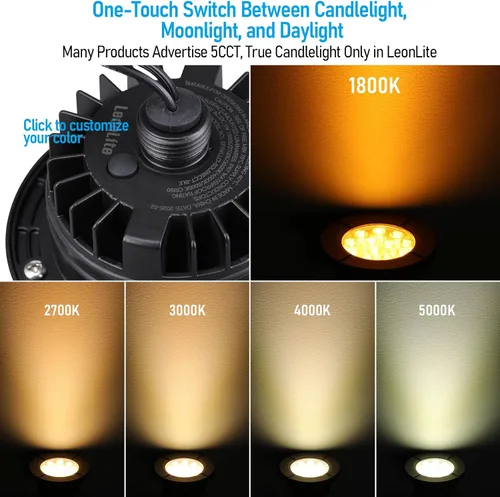 Miniatura 3 de LEONLITE Dia. 4 Pulgadas Luces de Pozo LED Empotradas en Suelo 5CCT para Paisajismo, 5 Temperaturas de Color Seleccionables, 12-24V AC/DC CRI90 Bajo