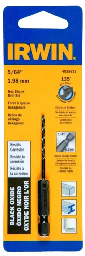 Irwin Tools 4935633 - Broca de vástago hexagonal de óxido, 5/64 pulgadas, color negro