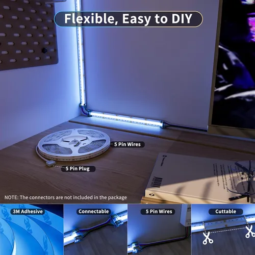 Miniatura 4 de PAUTIX COB - Tira de luces LED, RGBW luces LED RGB+2700K blanco cálido, certificación UL, sin puntos, 24 V, cinta LED que cambia