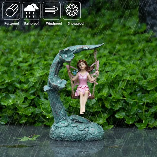 Miniatura 4 de Suyorpe Decoración de estatua de hada de flores de jardín al aire libre, divertidas figuras de hadas oscilantes para patio, césped, porche, regalos