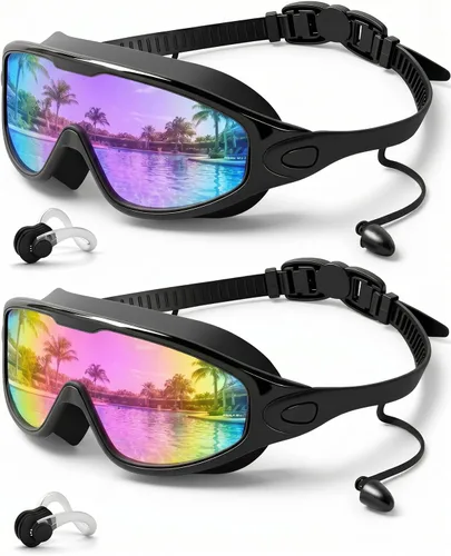 Miniatura 15 de Swim Goggles 2 Pack, Wide View Anti Fog&UV Swimming Goggles for Audlt, No Leaking Swim Glasses for Men Women Kids Aqua & Plata Brillante