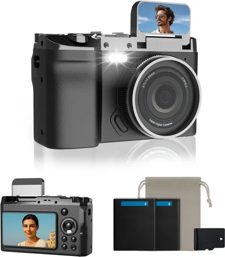 4K Digital Camera for Photography, 64MP Point and Shoot Camera with Dual Screen & 16X Zoom, Retro Vlogging Camera for YouTube, Compact Travel Camera
