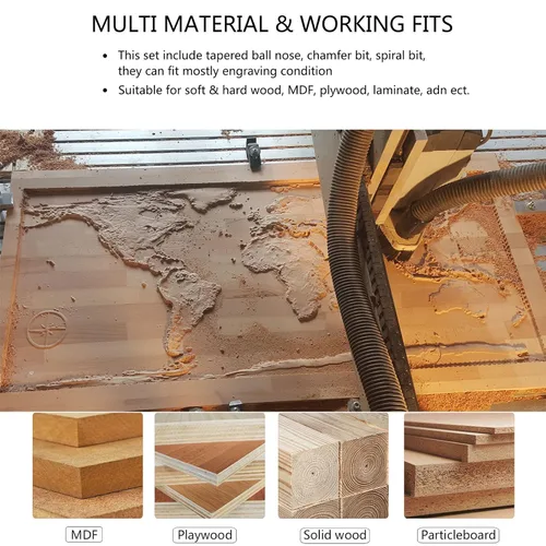 Miniatura 7 de SpeTool Juego de Brocas de Router CNC para Talla de Perfil en V con Ranura de Gravación de Carburo Sólido de 1/4 Pulgada de Vástago
