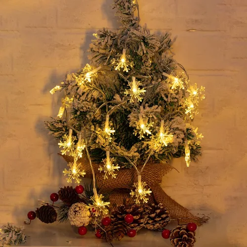 Miniatura 5 de Brightown Guirnalda de luces solares de copo de nieve de Navidad, paquete de 2 unidades, 100 luces LED de 78 pies para exteriores, impermeables