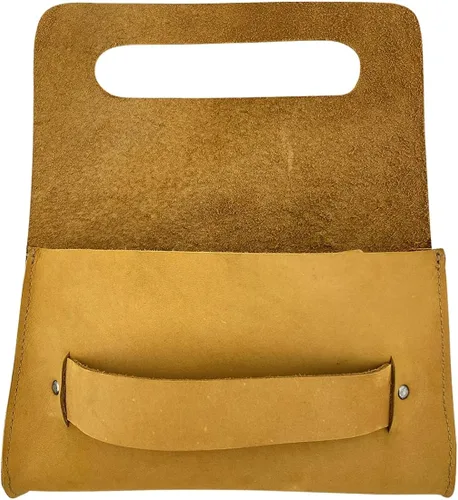 Miniatura 5 de Weatherproof Leather, Bolso de mano mediano femenino hecho a mano de gamuza - Old Tobacco, Tabaco Antiguo