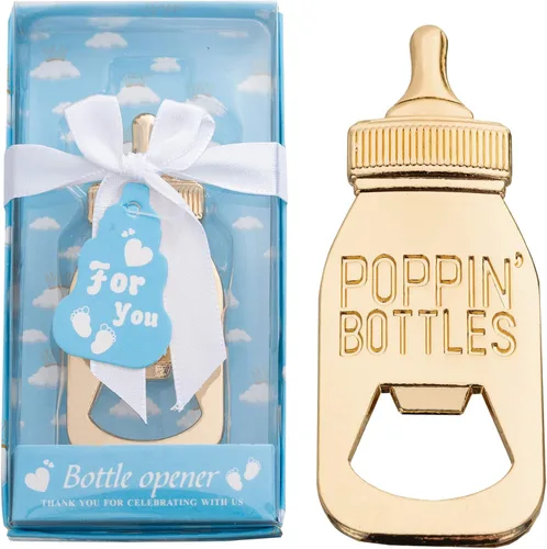 24 paquetes de abrebotellas Poppin para regalos de baby shower, regalos, decoraciones y recuerdos (azul, 24)