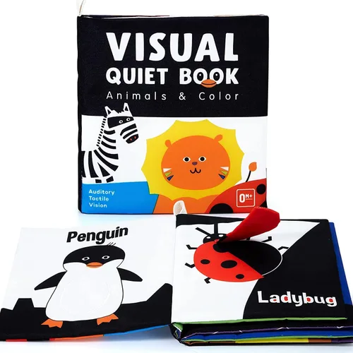 beiens - Libros suaves para bebés, en blanco y negro, alto contraste, tela no tóxica, tacto y sensación de tela arrugada, juguetes de estimulación