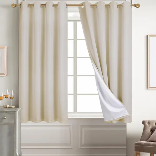 Miniatura 87 de Diraysid Cortinas 100% opacas de lino beige para dormitorio, con ojales, aislamiento térmico, cortinas de oscurecimiento de habitación