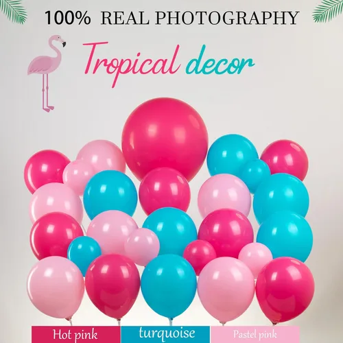 Miniatura 3 de Kit de arco de guirnalda de globos tropicales de 122 piezas con hojas de Monstera – Globos de color rosa intenso verde azulado azul para verano