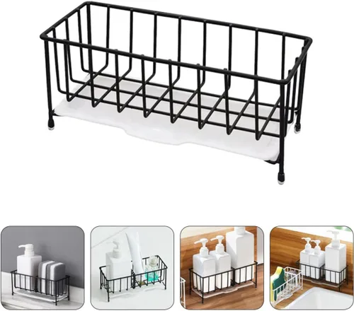 Miniatura 6 de Cesta de drenaje de esponja Fregadero de cocina Soporte de esponja Fregadero Escurridor de platos Estante de secado Estante de almacenamiento