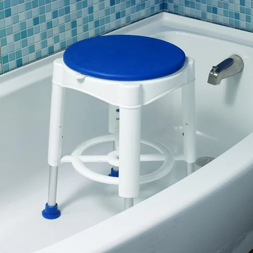 Miniatura 4 de Drive Medical Taburete de baño con asiento giratorio acolchado, blanco con asiento azul